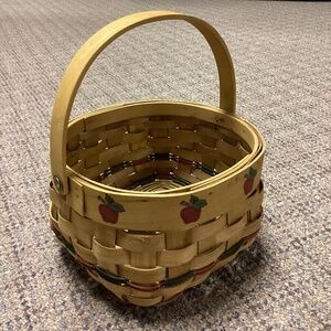 Handwoven Wooden Basket with Apple Design